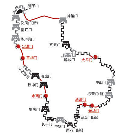 微博盛传网友绘制的南京城门分布图(图)
